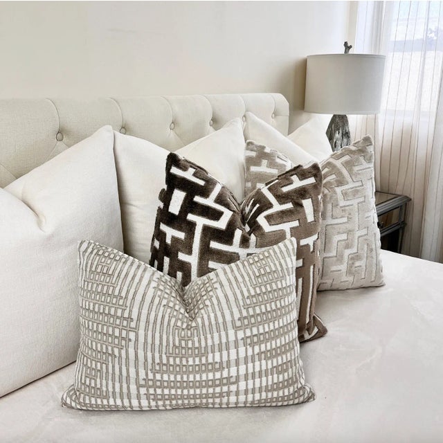 Not Yet Made - Made To Order Taupe Myriad Velvet Throw Pillow With Feather Down Insert For Sale - Image 5 of 6