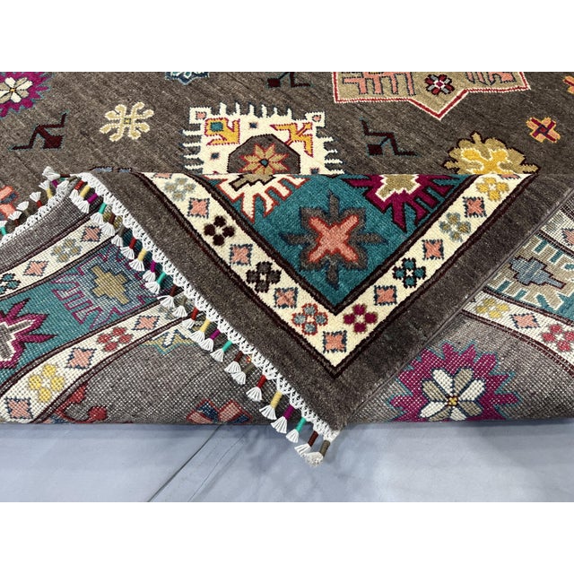 Art Deco Brown and Teal Kazak Rug With Star Medallion, 5'8" X 7'9" For Sale - Image 3 of 15