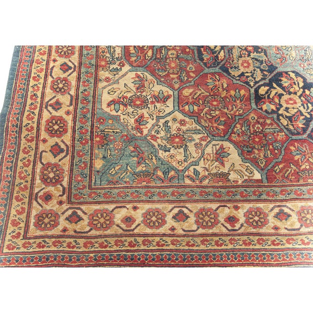 19th Century Kirman Bold Red, Dark and Light Blue Handwoven Wool Rug For Sale - Image 4 of 9