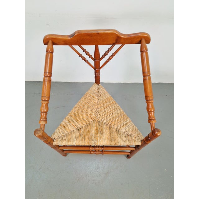 Dutch design armchair, turned bobbin corner chair, rustic wicker seat ´50 Condition: good Material: rush, wood Dimensions:...