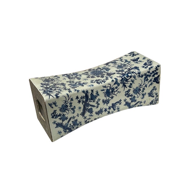 Chinese Chinese Blue White Porcelain Flowers Pillow Shape Display Art For Sale - Image 3 of 13