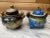 A beautiful pair of Japanese handpainted Moriage porcelain incense holders, one slate gray and the other a complimentary...