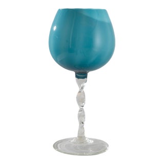1960s Italian Teal Glass Goblet For Sale