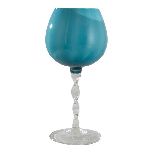 1960s Italian Teal Glass Goblet For Sale
