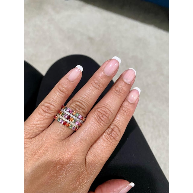 3.42Carat Multi Color Sapphire Diamond Gold Stackable Bands, Size 7 For Sale - Image 9 of 9