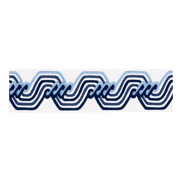 SAMPLE - Schumacher The Twist Embroidered Tape In Blue For Sale