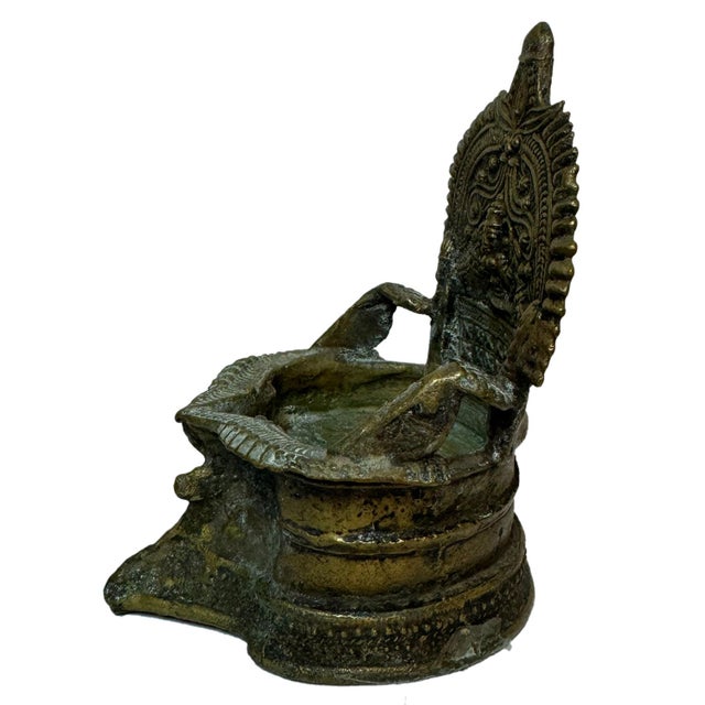 1990s 1990s Brass Oil Lamp With Embossed "Laxmi" Deity of Wealth & Prosperity For Sale - Image 5 of 9