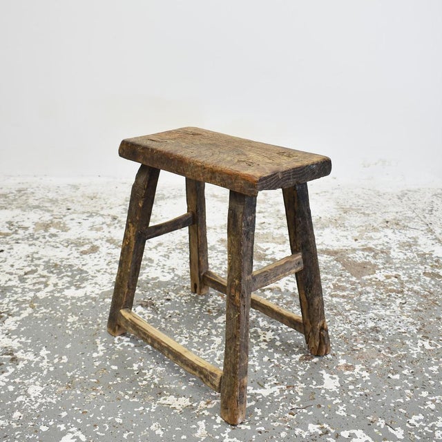 Large Antique Elm Rustic Wooden Stool – BO A lovely vintage wooden elm stool/side table. The stool is solid, lovely...