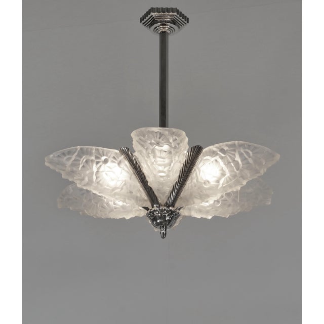 David Gueron Degue French Art Deco Chandelier by Francis Hubens & Degue 1930 France For Sale - Image 4 of 13