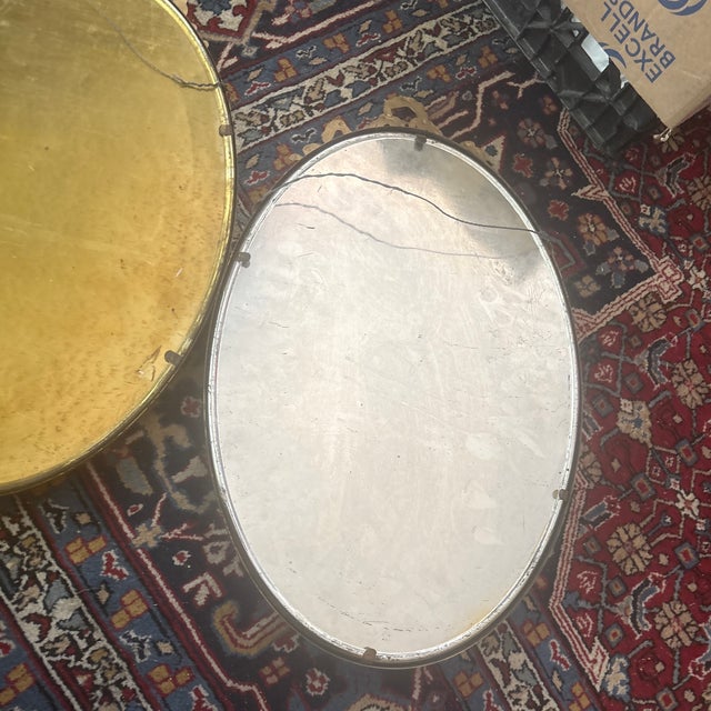 Early 20th Century Oval Large Cast Brass Frames With Heavy Metal Ribbon Trim at Top- A Pair For Sale - Image 4 of 5