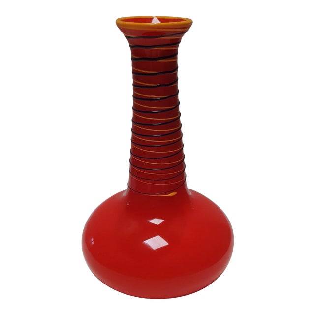 Red Art Glass Vase, Signed For Sale