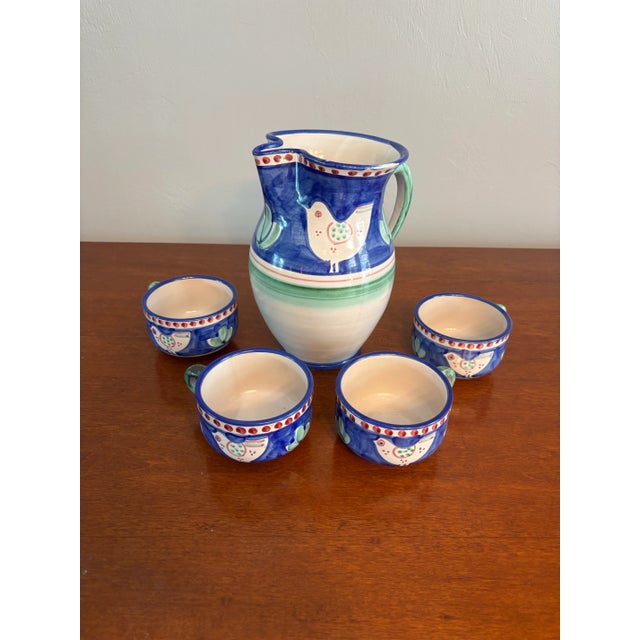 Mid-Century Modern 1980s Ceramica Solimene Vietri Blue Green Pitcher and Cup Serving Set For Sale - Image 3 of 6