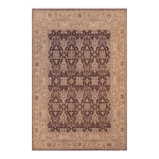 Boho Chic Ziegler Charcoal Beige Hand-Knotted Wool Rug - 7'10'' X 9'8'' For Sale