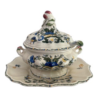 1960’s Italian Faience Majolica Tureen With Lid, Ladle, and Underplate For Sale