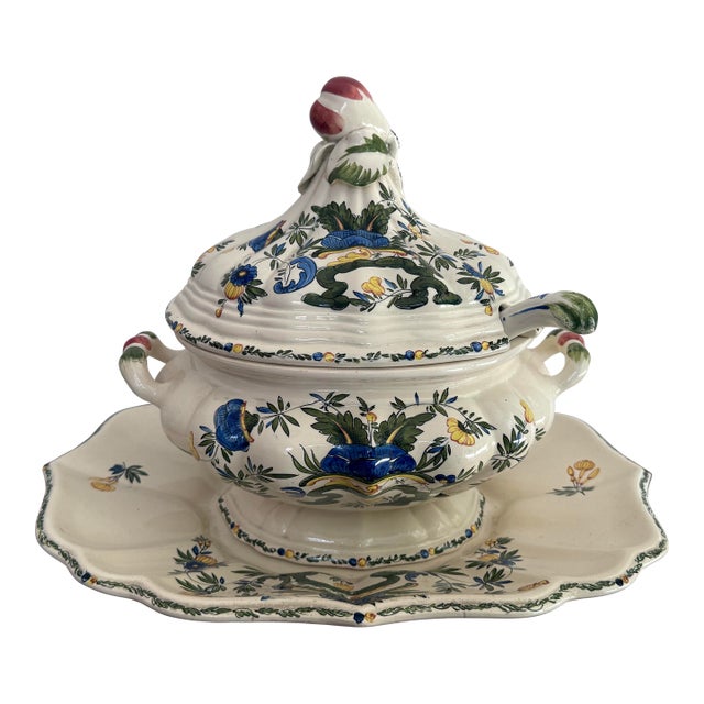 1960’s Italian Faience Majolica Tureen With Lid, Ladle, and Underplate For Sale