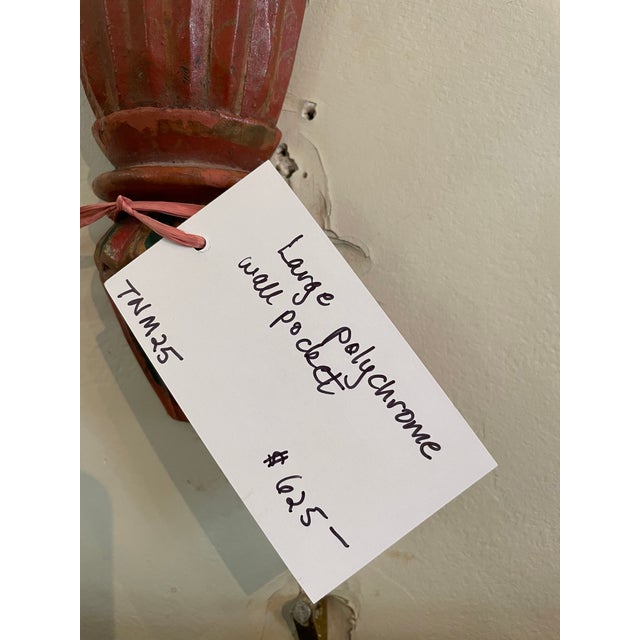 Wood A Large Polychrome Carved Wood Wall Pocket For Sale - Image 7 of 8