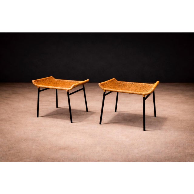 Set of Two Armchairs With Stools in Cane & Iron, Carlo Hauner, 1950s For Sale - Image 16 of 16