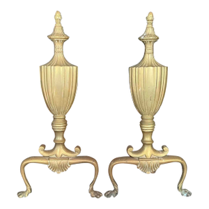 Antique Neoclassical Style Brass Andirons—A Pair