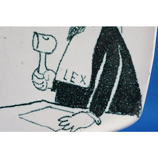 Black 20th Century Art Deco Ceramic Plate Satirical Judge and Lawyer in Court from the La Quercia Libralessos Factory, Italy, 1950s For Sale - Image 8 of 16