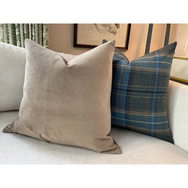 Blue Designer Pillow Bundle in Lee Jofa Mulberry "Shetland Wool” and Thibaut "Lincoln Toile" - Set of 4 For Sale - Image 8 of 8