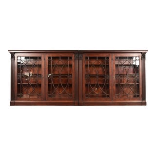 R. J. Horner Style Antique American Empire Monumental Carved Mahogany Quadruple Bookcase Cabinet, Circa 1890s For Sale