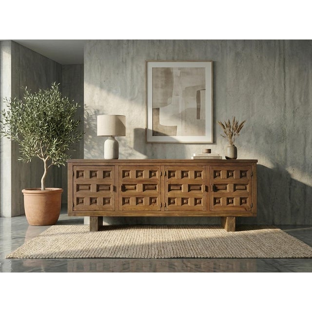 Brown Spanish Pine Brutalist Sideboard, 1960s For Sale - Image 8 of 9