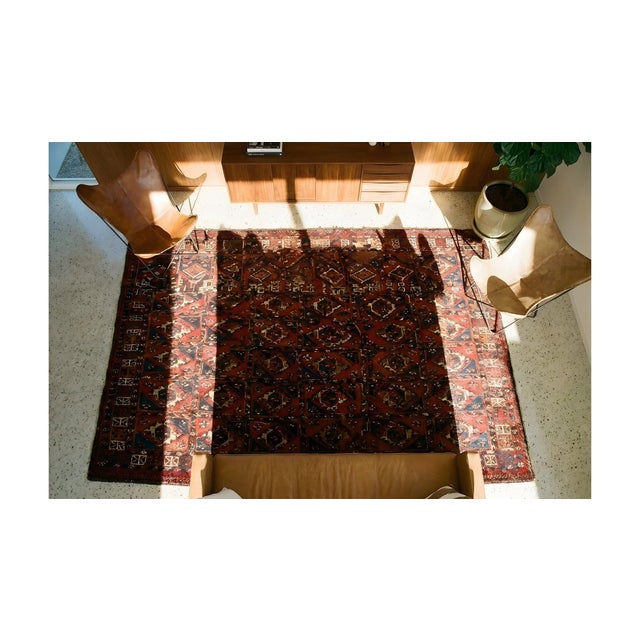 Splendid Ruby Red Color With Intricate Symmetrical Pattern Antique Turkman Tekke Rug For Sale - Image 17 of 18