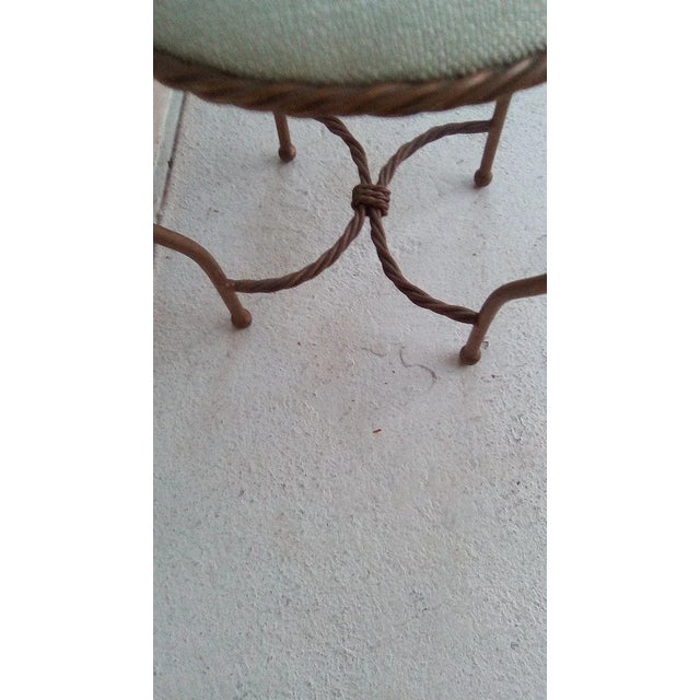 1970s Hollywood Regency Wrought Iron Tassel Rope Swivel Vanity Chair with Upholstered Seat For Sale - Image 10 of 12