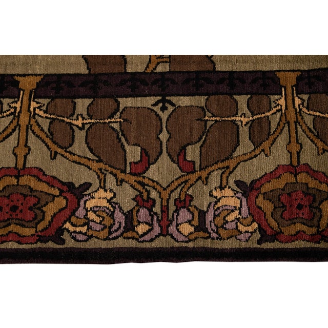Olive 21st Century Modern Arts & Crafts Tibetan Wool Rug For Sale - Image 8 of 13