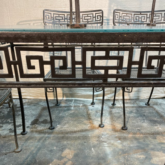 1940s Salterini Greek Key Wrought Iron Patio Table & 6 Chairs, Attributed For Sale - Image 9 of 11