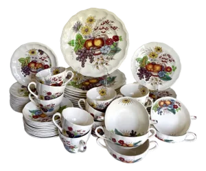 English Spode "Reynolds" Flowers and Fruit Dinnerware Set - 57 Pieces