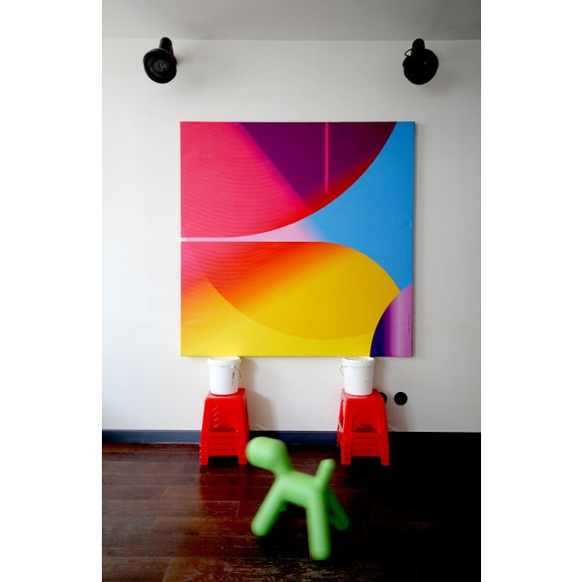 Abstract Contemporary Abstract Matte Gel Applied on Fine Art Digital Printed Canvas "Rose Shocking Améthyste Électrique # Énergique" by Jerome Tham Vo My For Sale - Image 3 of 4