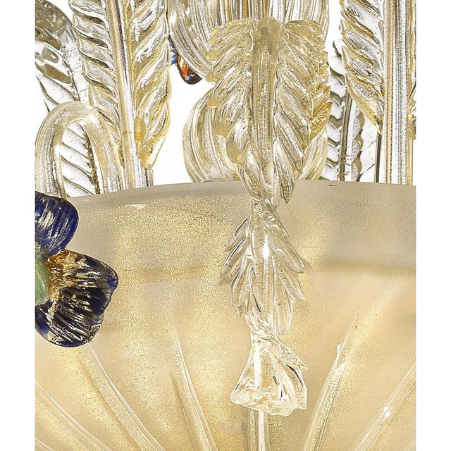 Luxury 21st Century Italian Murano Glass Flower Chandelier – Gold & Clear For Sale - Image 6 of 6