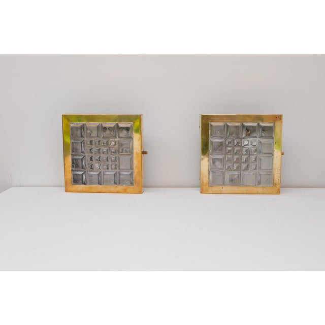 Swedish Brutalist Glass and Brass Wall Lamps from Falkenbergs Belysning, Set of 2 For Sale - Image 16 of 18