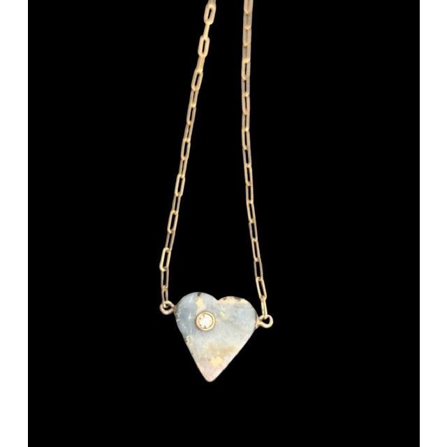 Metal Australian Opal Heart Necklace With Diamond, 14k Gold Paperclip Chain For Sale - Image 7 of 7