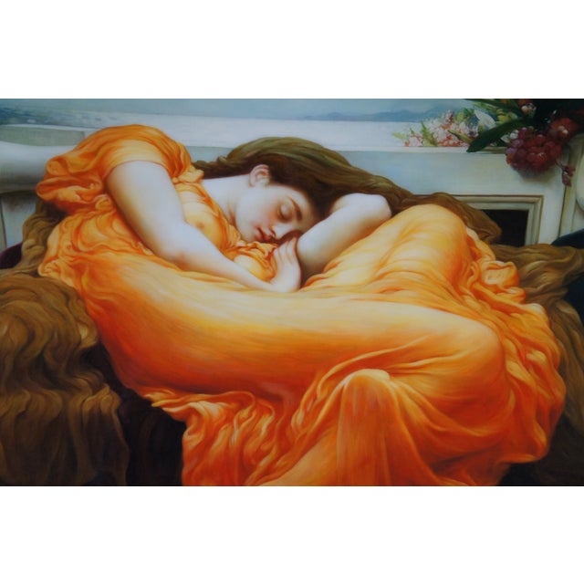 Mid 20th Century Flaming June Classical Aesthetic Oil Painting After Lord Frederic Leighton 43" For Sale - Image 4 of 12