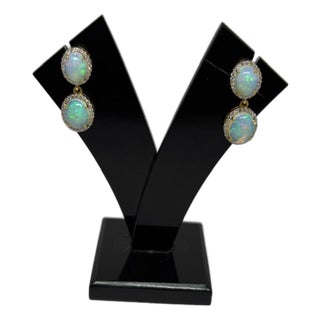 Natural Opal 4.44cts & Diamond 0.53cts Earring in 14k Gold For Sale