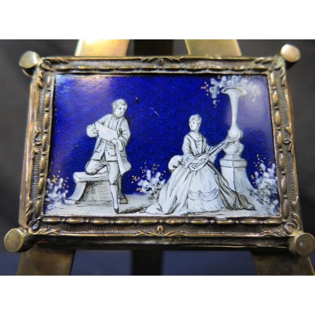 Folk Art Antique Continental Enamel Painting on Stand For Sale - Image 3 of 6
