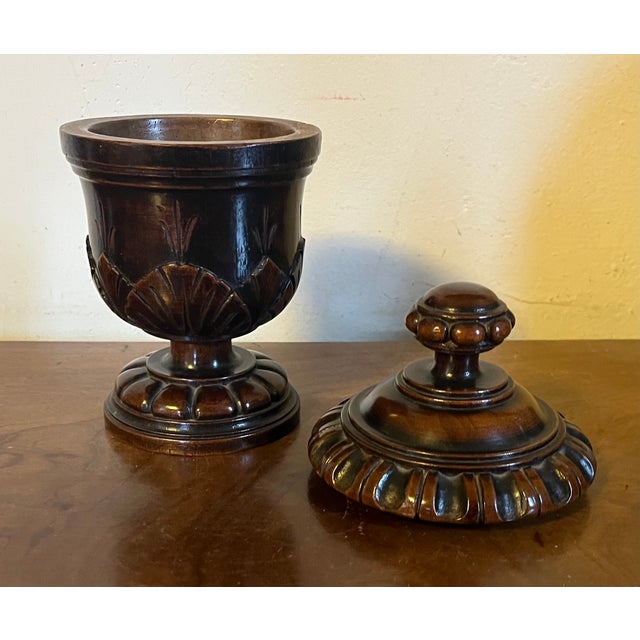 Brown Antique 19th Century English Regency Carved Treen Mahogany Urn For Sale - Image 8 of 12
