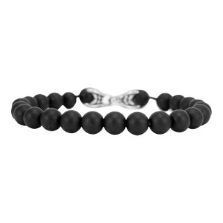 Men’s David Yurman Sterling Silver 8mm Black Onyx Spiritual Beads Link Bracelet For Sale