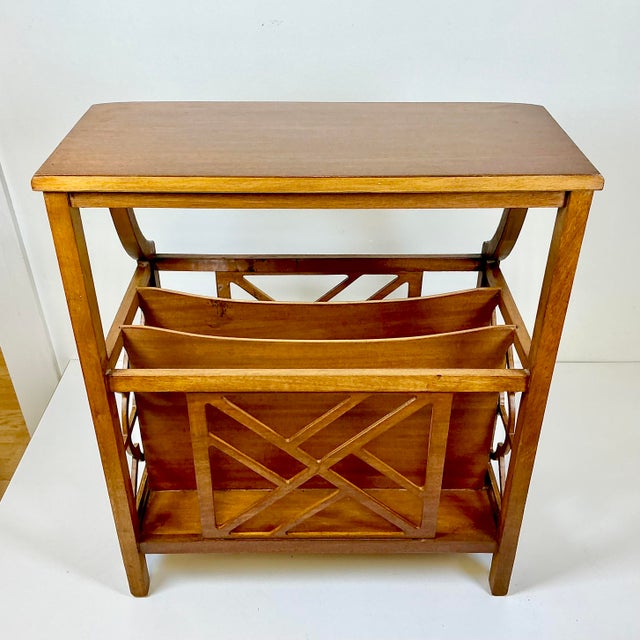 1970s Vintage Chinoiserie Fretwork Side Table With Reading Material-Electronics Device Storage For Sale - Image 11 of 13