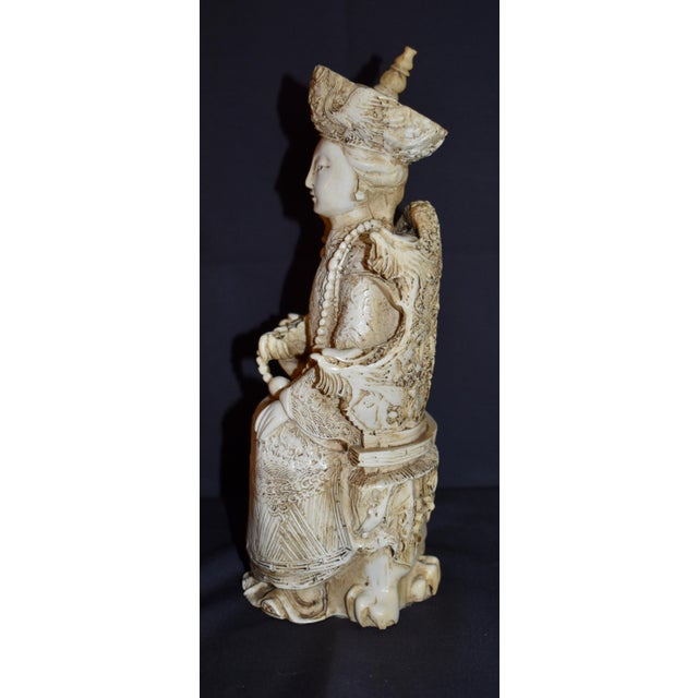 Chinese Vintage Chinese Empress Carved Cast Resin With Faux Ivory Finish Figurine Statue For Sale - Image 3 of 16