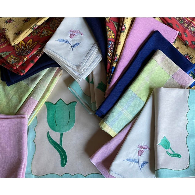 Vintage Deep Blue Navy Pique Cotton Dinner Napkins Set- 4 Pieces For Sale In Jacksonville, FL - Image 6 of 8