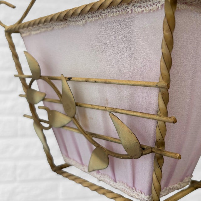 1940s Swedish Modern Pendant Lamp in Steel and Textile with Leaf Decor, 1940s For Sale - Image 5 of 8