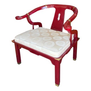 James Mont Style Red Lacquer Chinese Horseshoe Chair For Sale
