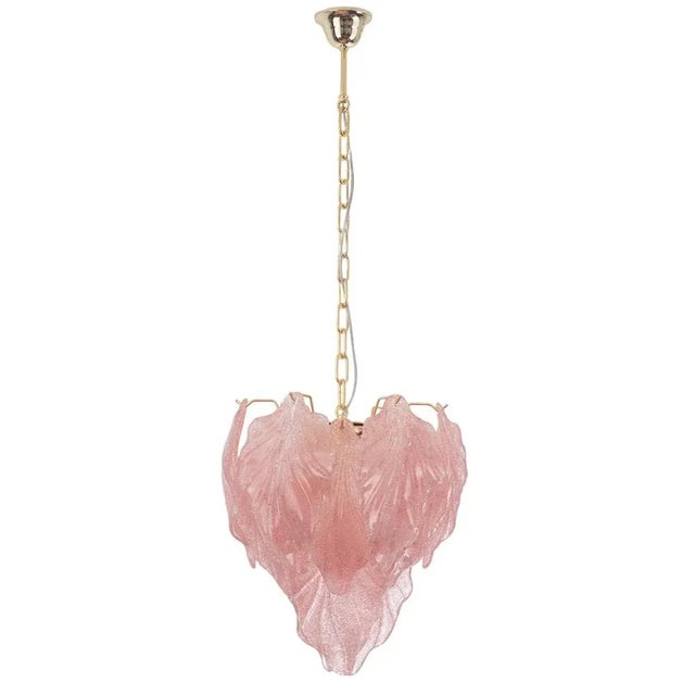 Pink Suspension Chandelier with Murano Glass Leaves, Italy, 1990s For Sale - Image 11 of 11