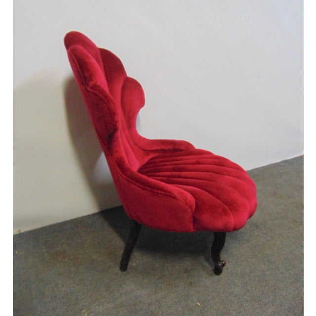 Victorian Shell Form Red Velvet Slipper Chair For Sale - Image 4 of 7