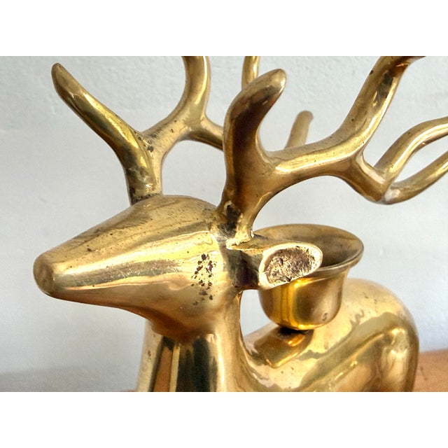 Handsome Solid Brass Reindeer Candlestick Holder Pair For Sale - Image 6 of 9
