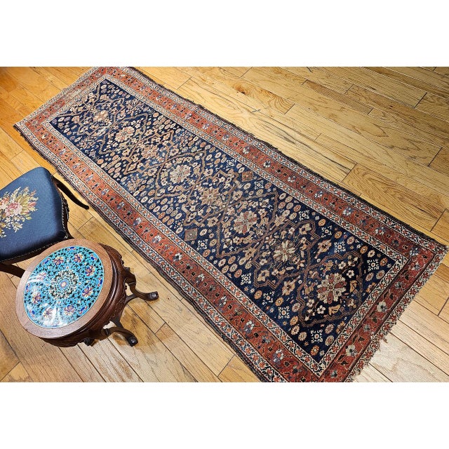 Antique Persian Farahan Sarouk Runner, Hand-Knotted Wool, All-Over Geometric Pattern, Navy & Rust, 4x10 For Sale In Chicago - Image 6 of 16