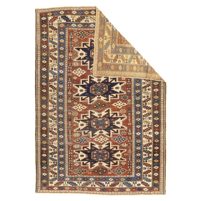 Antique Caucasian Lezgi Rug 3'7" x 5’2". Eastern Caucasian, west Caspian Caucasian rugs, primarily scatters, in geometric...